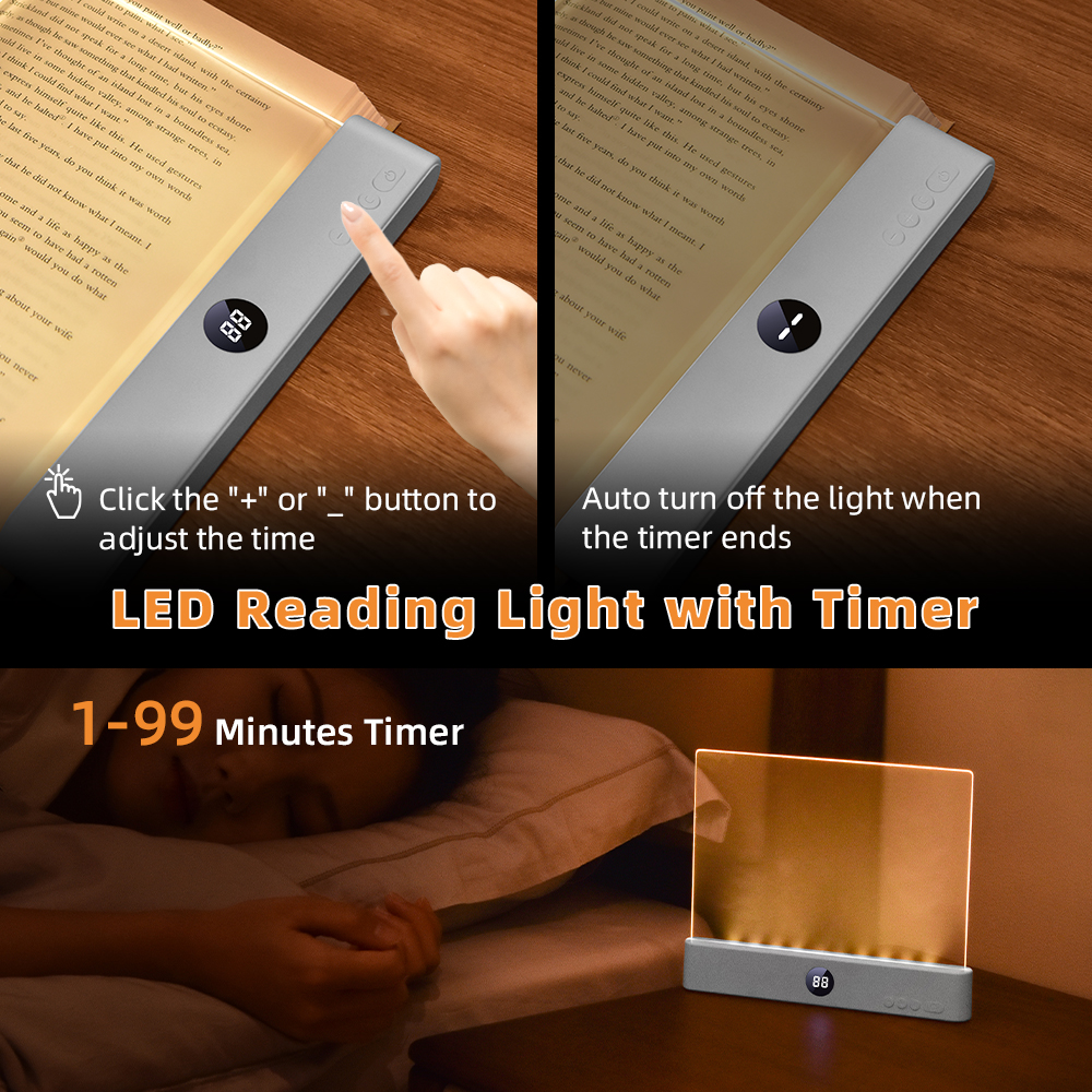 USB Rechargeable LED Book Light 1200mAh 3 Brightness Levels 3000K 6500K Eye Caring Reading Light for Study Office Travel