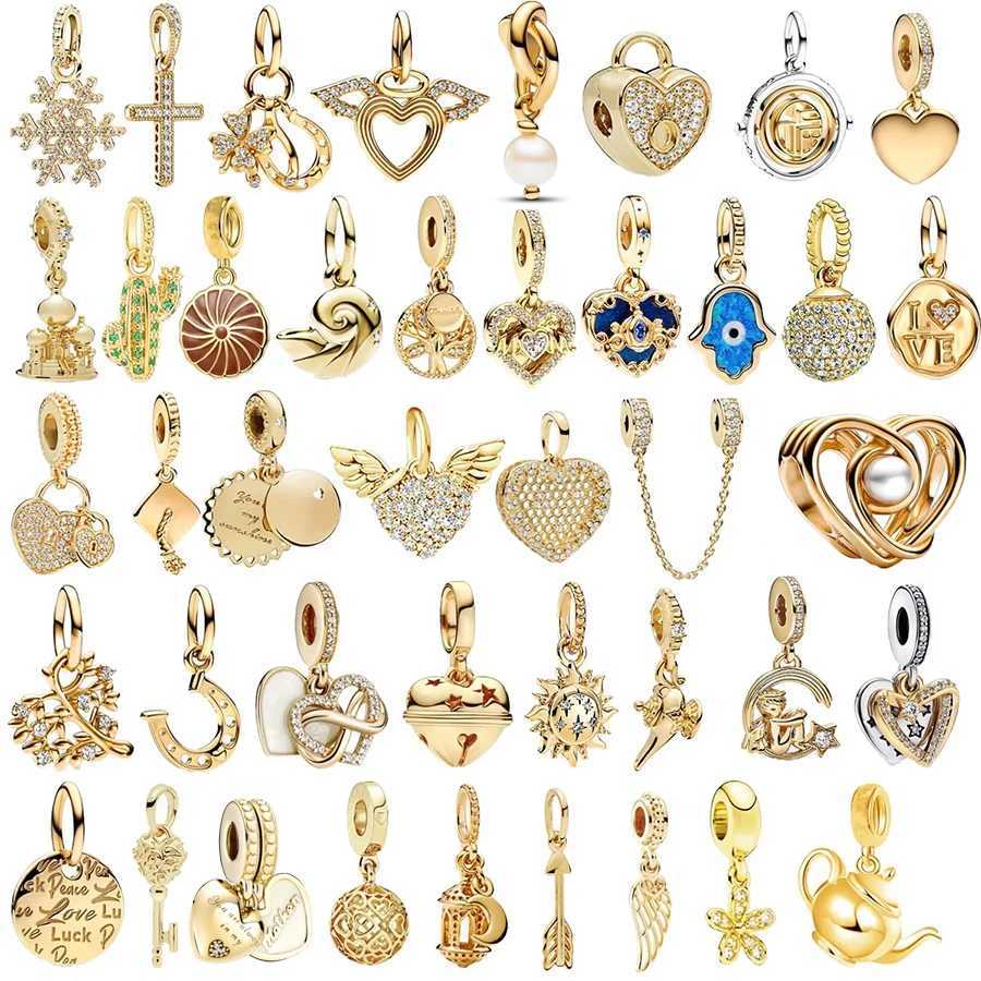 Hot Sale Gold Plated Series Dangle Charm Bead Fit Original European 925 Sterling Silver Bracelet Necklace DIY Jewelry Women Gift XJ250607