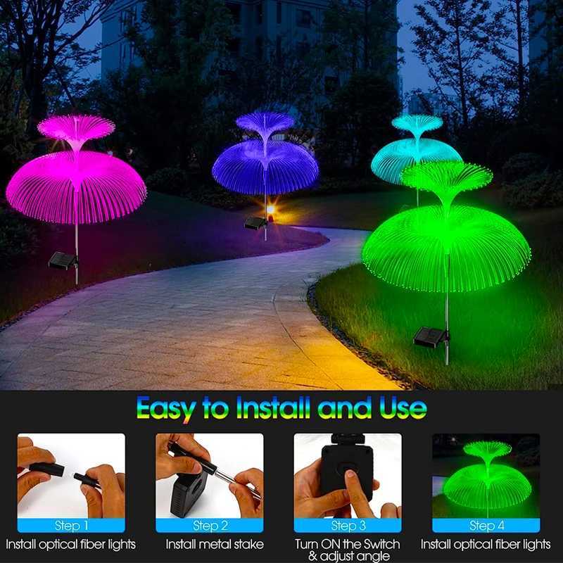 Solar Double Jellyfish Pathway Lights LED Garden Decor Stake Light Waterproof Outdoor Yard Lawn Patio Solar Lawn Lamp XJ250606
