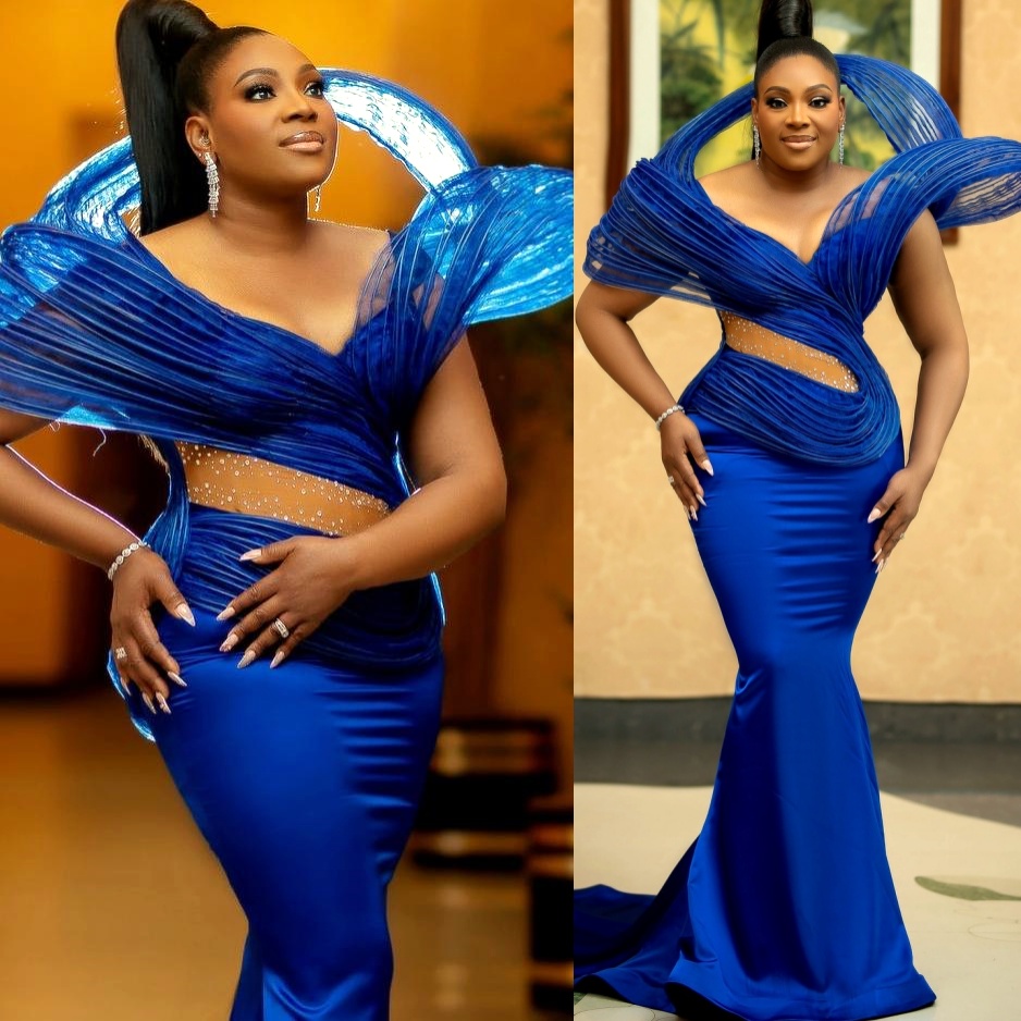 Royal Blue Mermaid Prom Dresses 2025 Crystals Satin Spaghetti Evening Formal Party Second Birthday Engagement Gowns Plus Size Dress For Special Occasi