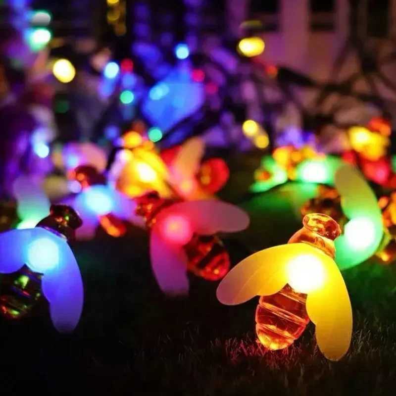 Honey Bee LED Light String Solar Garland Lamp Outdoor Garden Summer Yard Wedding Holiday Party Decoration Landscape LightingXJ250606
