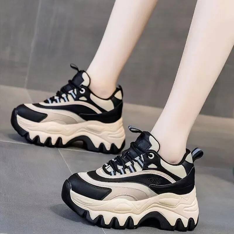 ddmyoutdoor Women Casual White Shoes CM Fashion Height Increasing Thick Bottom Spring Platform Leather Woman Chunky Sneakers Outdoor Outdoor Shoes