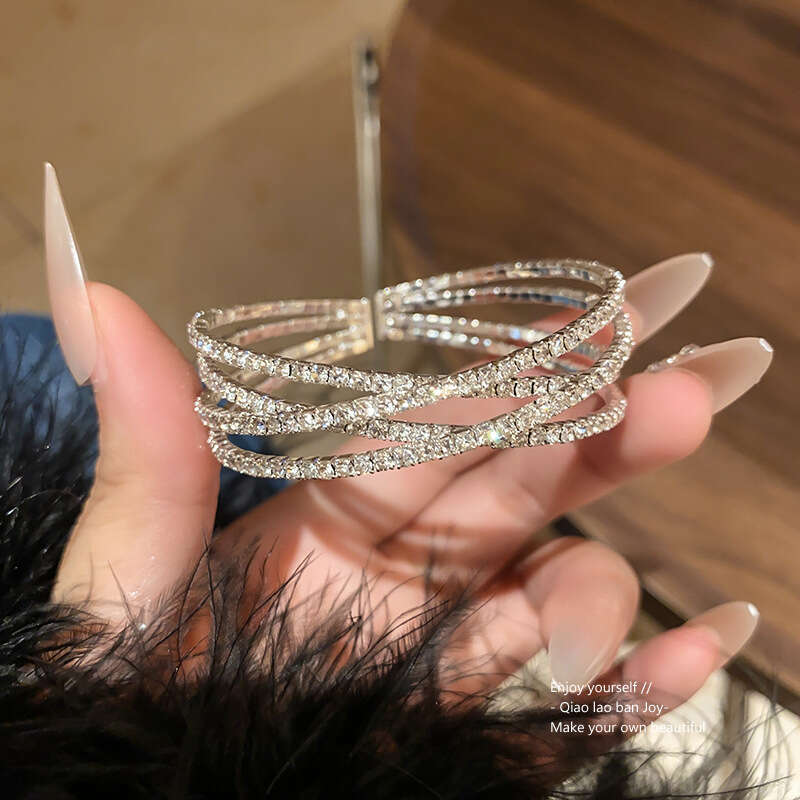 2025 designer bracelet Inlaid Dia Cross Open High-end Fashion Bracelet Simple Commuter Versatile Women's Jewelry