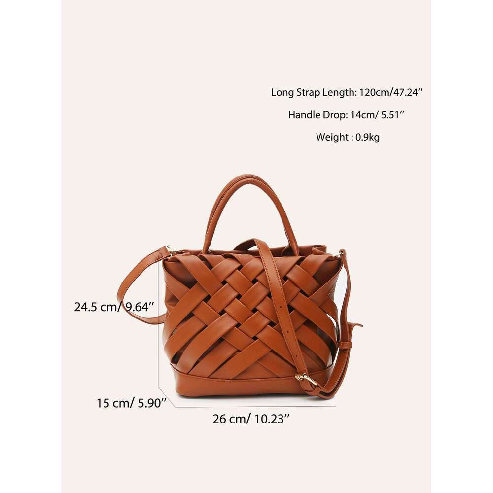 CEZIRA Handmade Woven Handbags For Women Fashion PU Vegan Leather Top-Handle Purse Tote Bucket Cross Body Bags Daily Sac