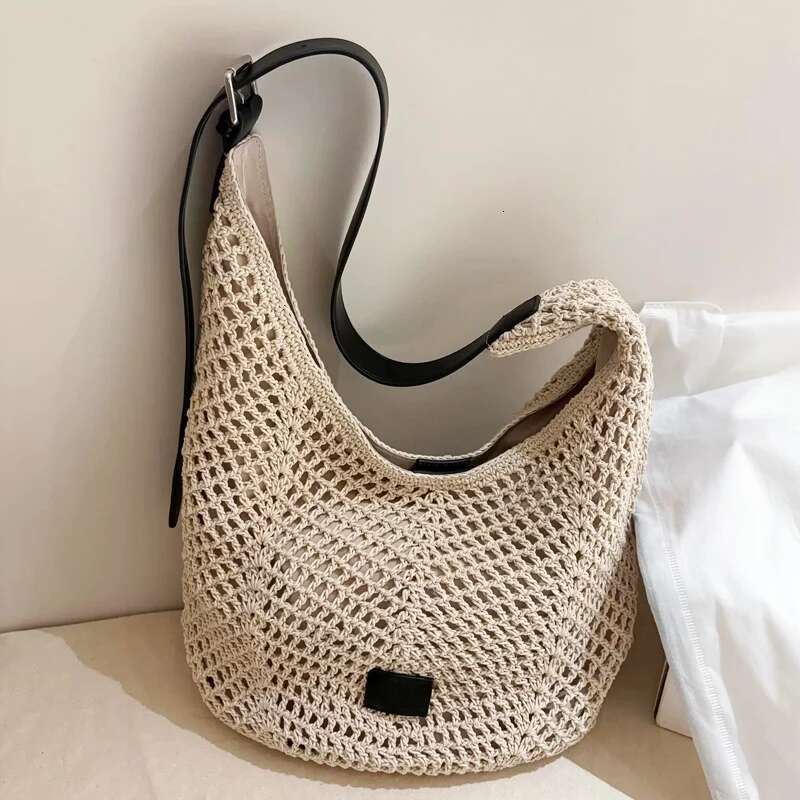 Beach Tote Bags For Women Designer Handbags Purses 2025 New In Polyester Braided Hollow Large Capacity Underarm Shoulder