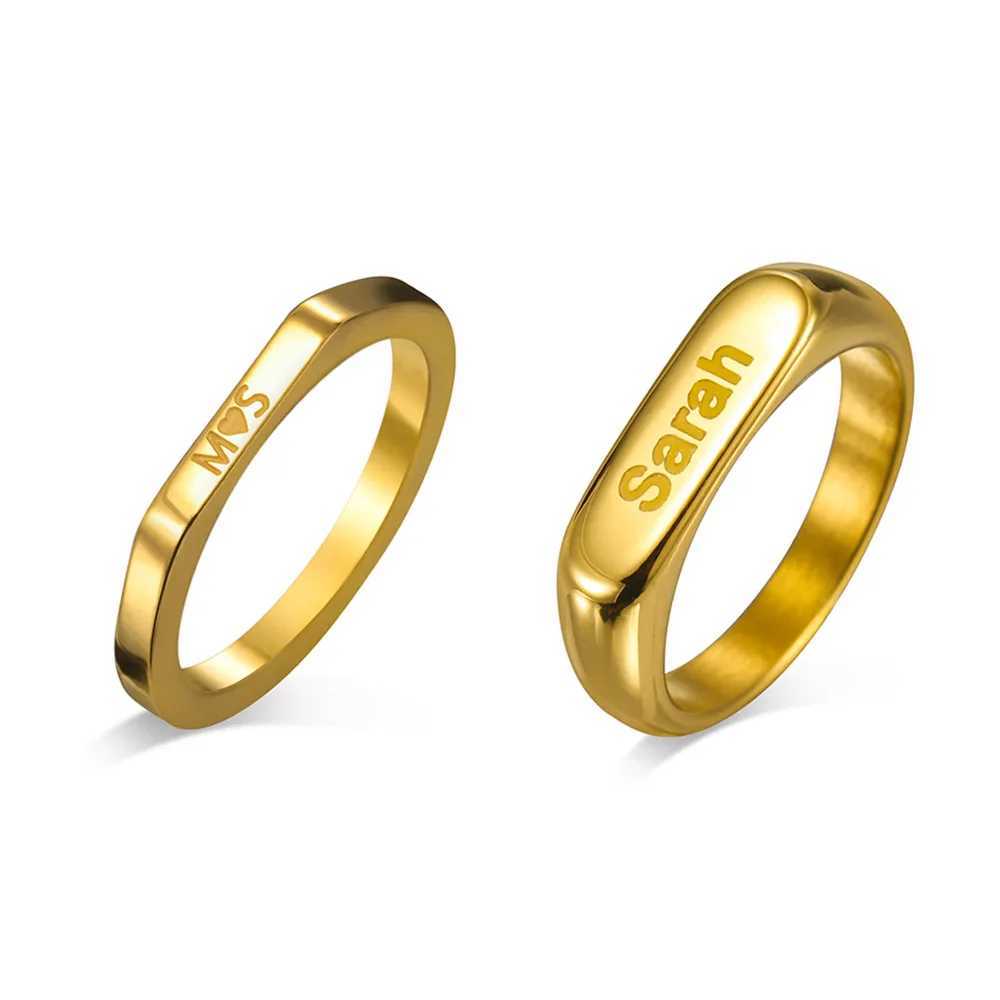 COOLTIME Custom Engraved Name Men Ring Stainless Steel Personalized Signet Monogram Women Rings Jewelry Birthday Gift W250606