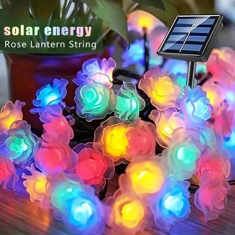 Solar string outdoor garden lamp decorative light LED rose string light waterproof lamp For garden outdoor decorations W250607