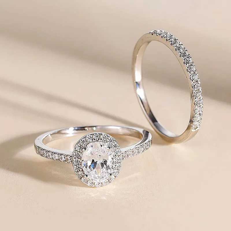 925 Sterling Silver AAA Crystal Cubic Zirconia 2Pcs Rings Set for Women Luxury Female Wedding Ring Jewelry Gifts XJ250606