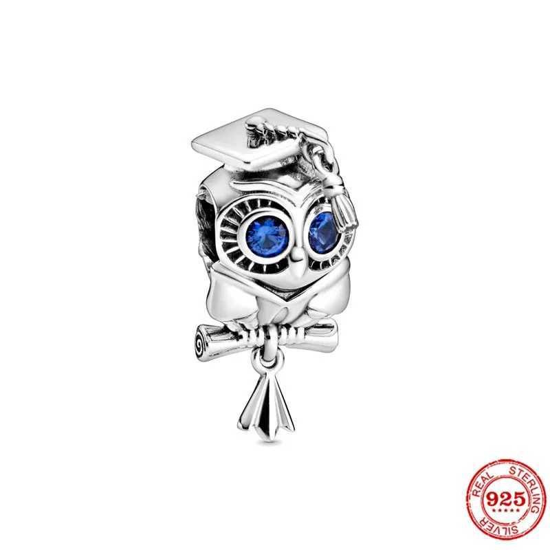 Classic Sparkling Wise Owl Graduation Dangle Charm Bead Fit Original Bracelet Pendant DIY Jewelry 925 Silver plated XJ250607