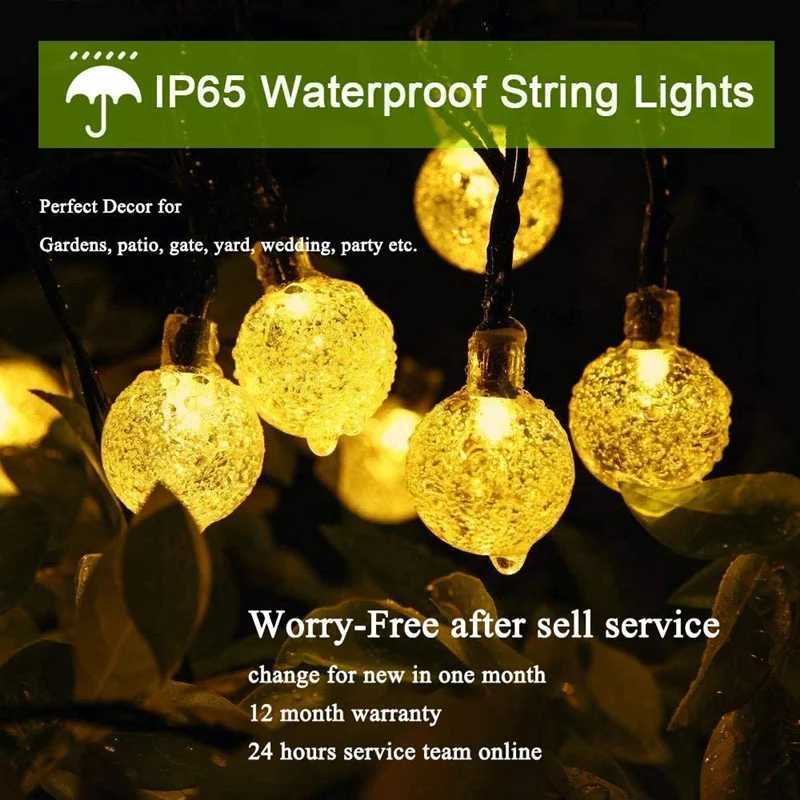 LED Solar String Lights Outdoor 60 LEDs Waterproof Crystal Globe Lights with 8 Modes Garden Light for Patio Party Tree Decoration XJ250606