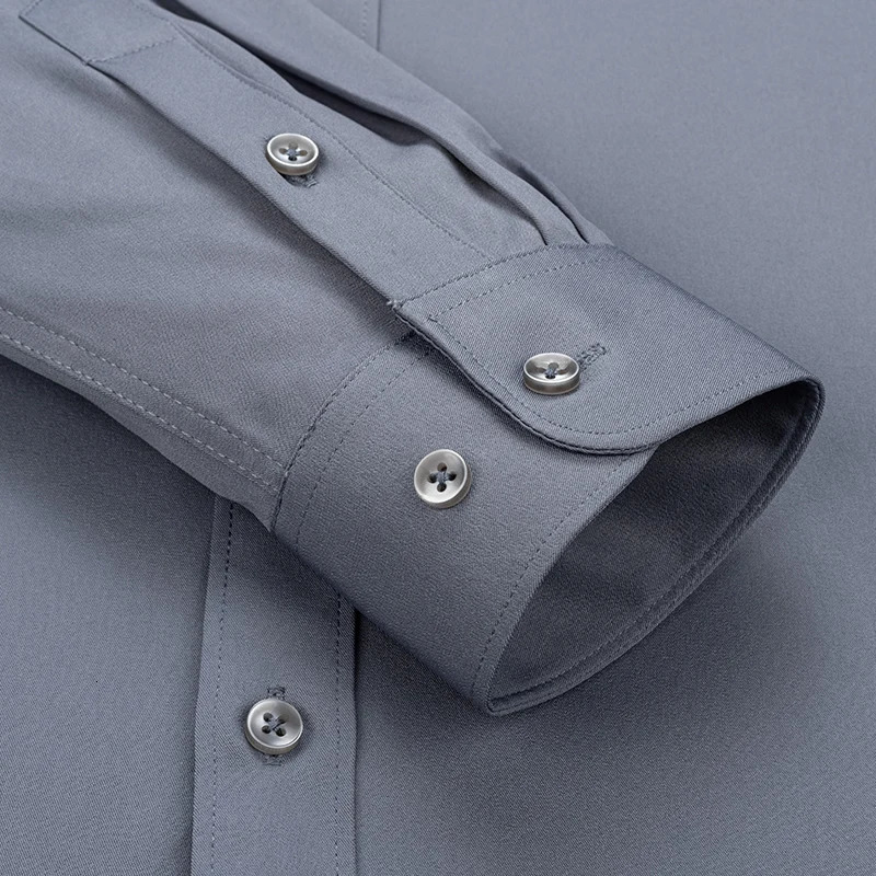 Mens Solid Color Business Shirt Formal Fashion Thin Classic Basic Casual Slim White Long Sleeve Social Shirt Clothes 250606