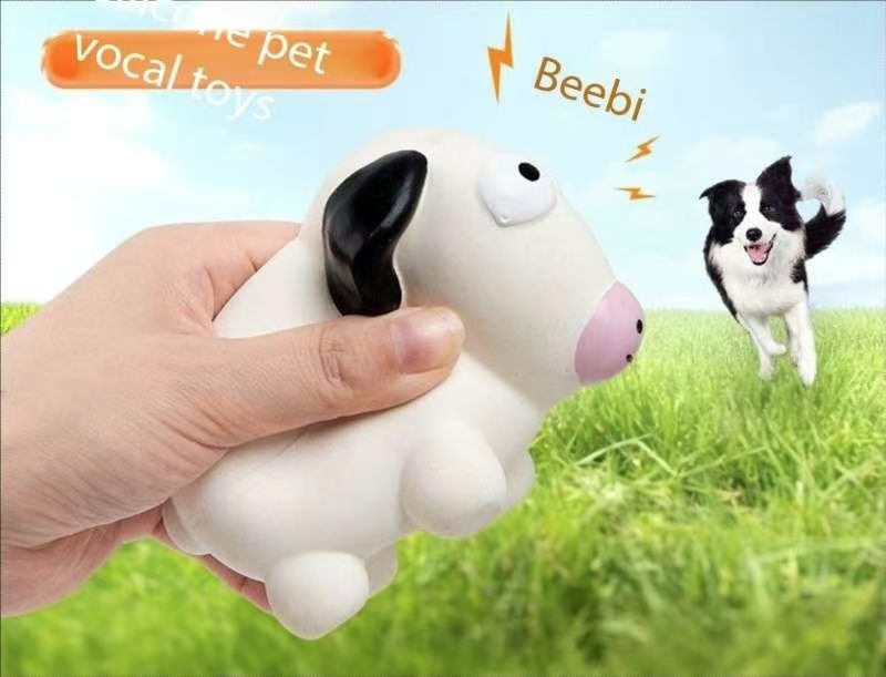 Latex Cow Squeaky Dog Toy Durable Pet Toy Collection: Cow & Dog Shaped Toys Crafted with Natural Rubber for Puppies 4pcs/Pack