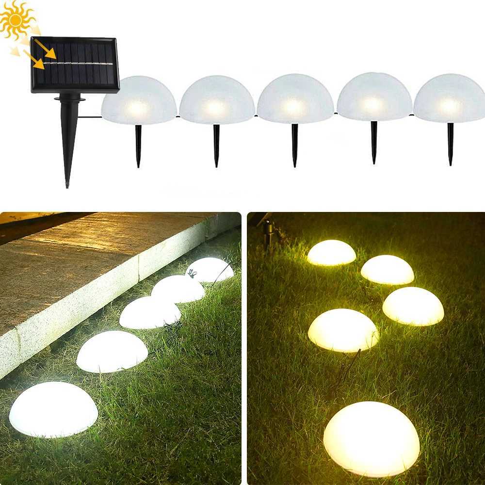 5Pcs Solar Ground Lights Outdoor Garden Lawn Lamps Creative Half Ball Shaped Waterproof LED Lamp Pathway Landscape Yard Decor W250607