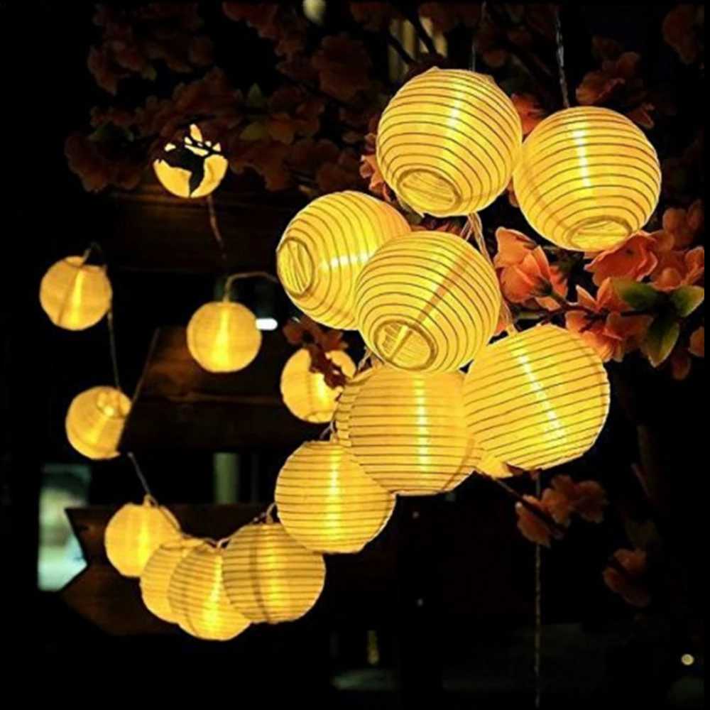Solar Lantern String Lights Paper Lantern Solar Garland Light Outdoor Christmas Garden Backyard Balcony Lantern Ball Lamp W250607