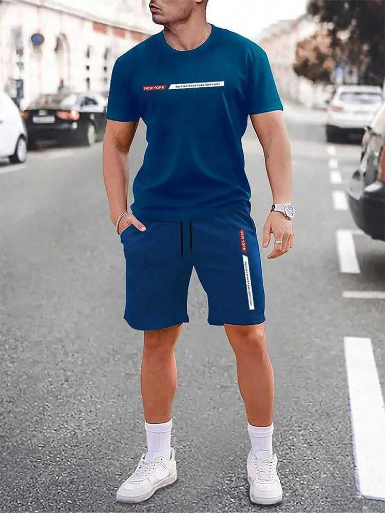 Fashion Mens Two Piece Sets Summer Outdoor Urban Street Style T Shirt Shorts Tracksuit Simple Daily Casual Comfortable Clothing W250609