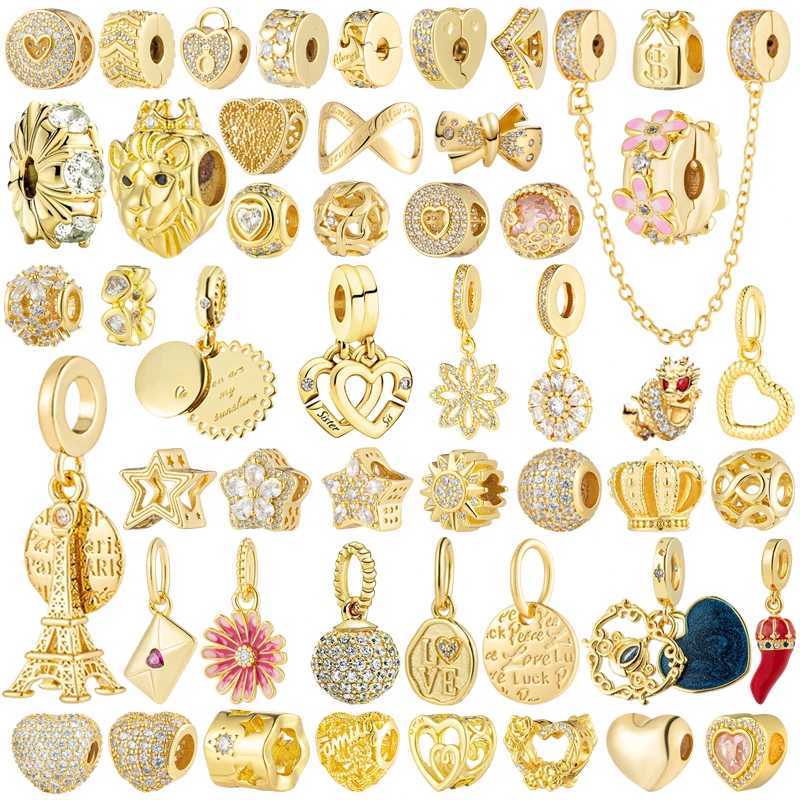 New Gold Safety Chain Sparkling Clip Daisy Castle Charm Beads Fit Original European 925 Silver Bracelet DIY Women Jewelry Gifts XJ250607