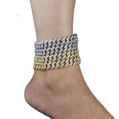 Fashion Zirconia Diamond Hip Hop Ankle Chain Foot Jewelry Cuban Link Anklets for Women Men