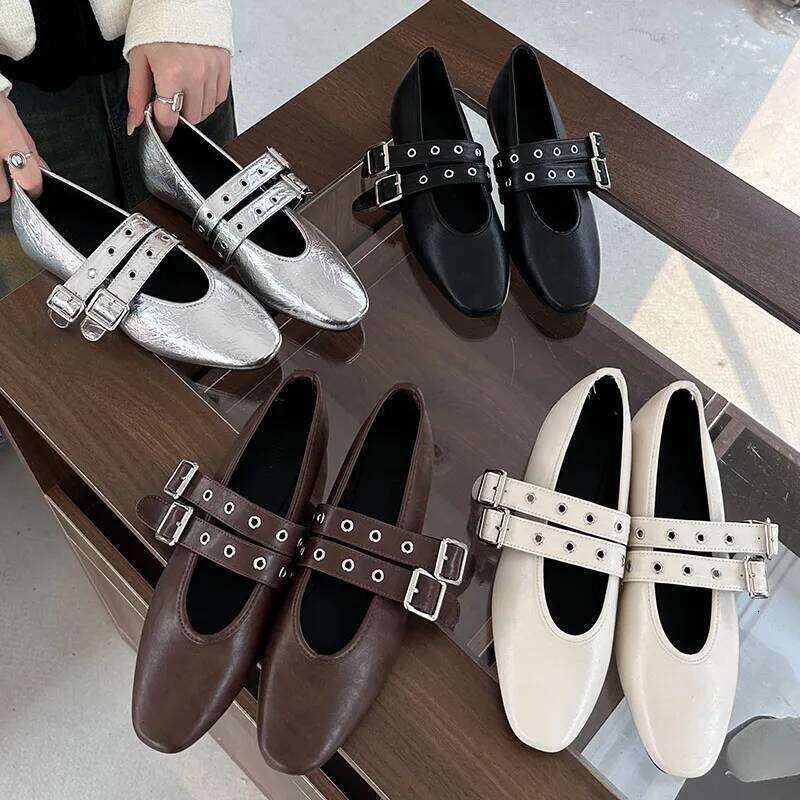 Female Footwear Round Toe Women Mary Janes Shallow Fashion Buckle Strap Ladies Ballet Flats Shoes