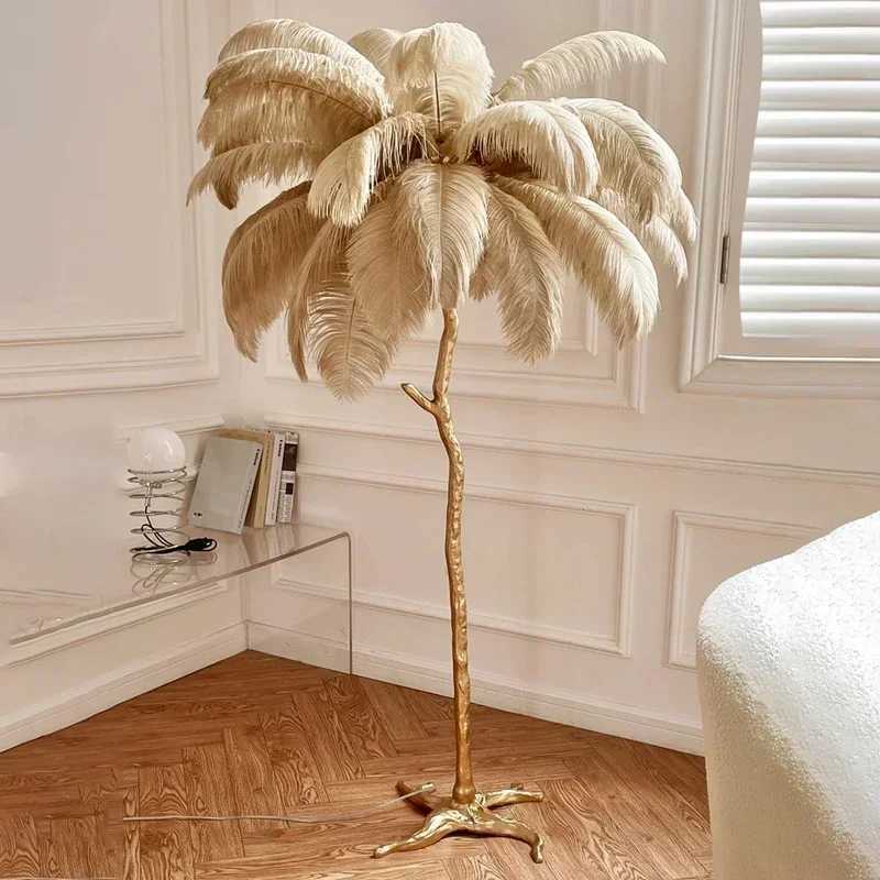 Modern Ostrich Feather Floor Lights Luxury Nordic LED Standing Lights Broadcast Room Restaurant Decor Atmosphere Table Lamp W250607