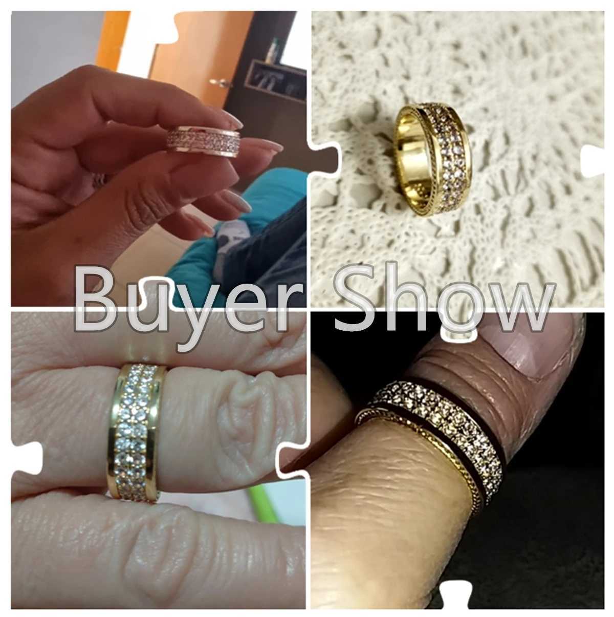 Huitan Gorgeous Gold Color Women Finger Rings Newly Wedding Engagement Trends Eternity Rings Cubic Zirconia Fashion Jewelry 2021 W250606