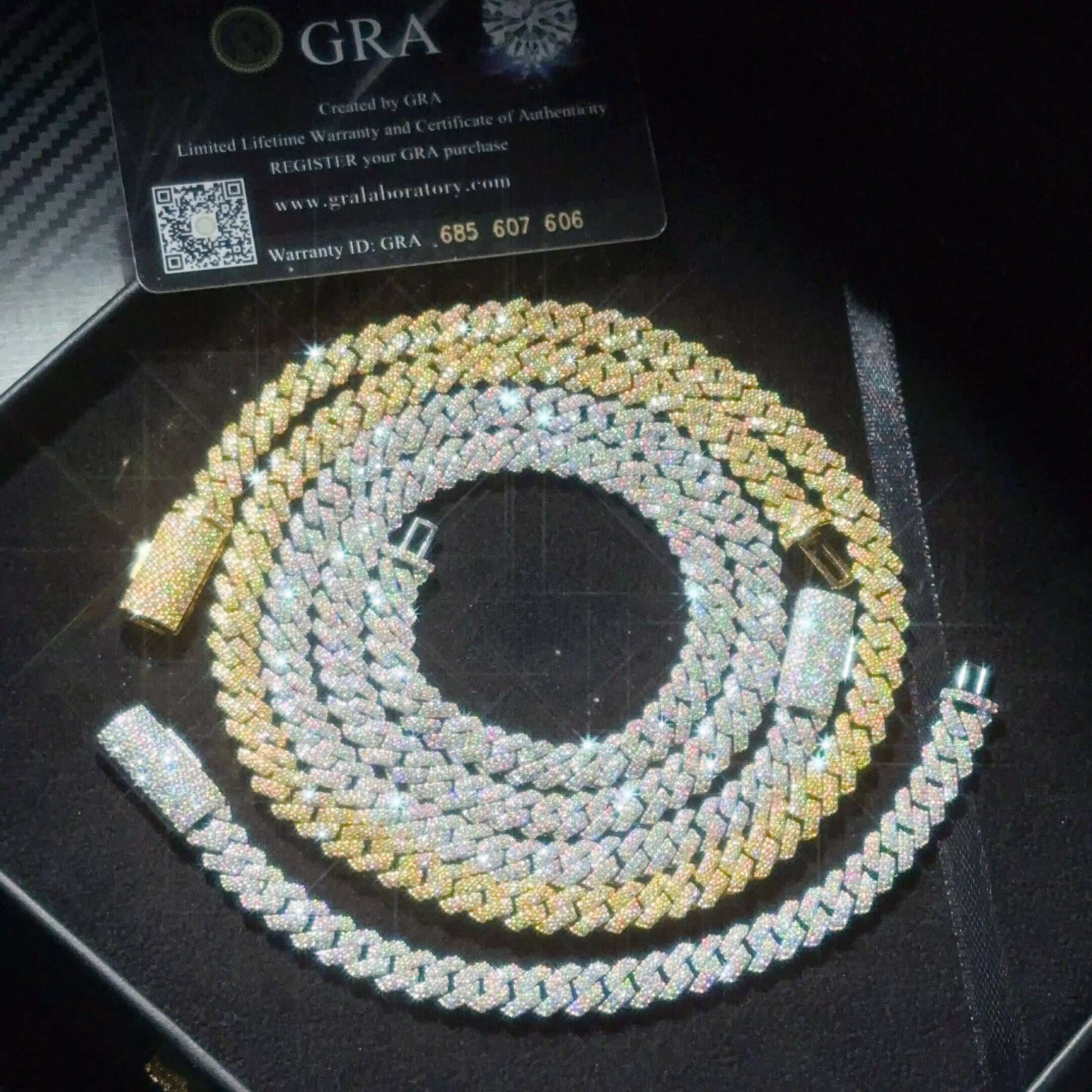 Ready Shipping Solid 925 Silver 8mm Moissanite Cuban Link Chain Hip Hop Jewelry Ice Out Cuban Chain Pass Diamond Tester
