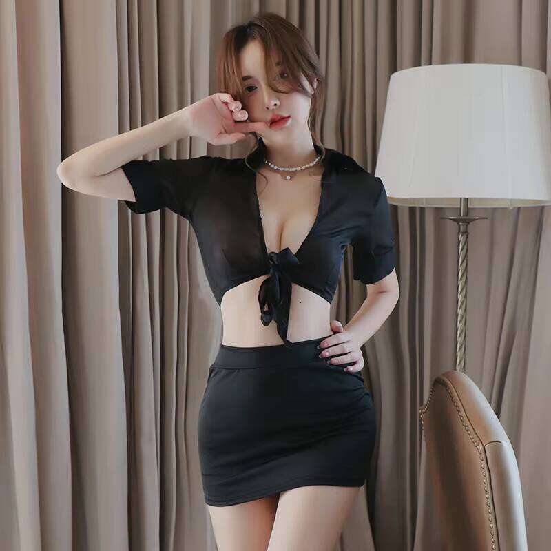 Erotic Underwear, See-Through Cardigan Uniform, Seductive And Sexy Body-Hing Short Skirt, Secretary Dress