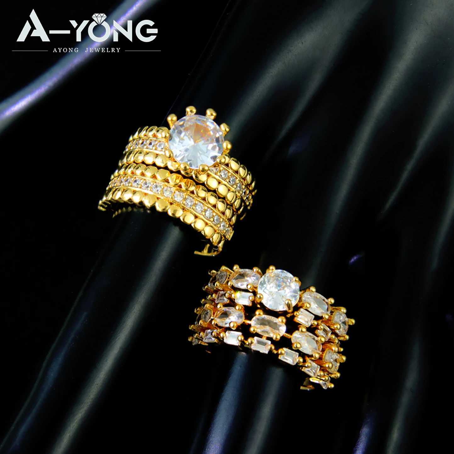 Luxury Dubai Gold Color Couples Rings 21k Gold Plated Elegant Italian Cocktail Ring Saudi Women Wedding Party Jewelry Gifts W250606