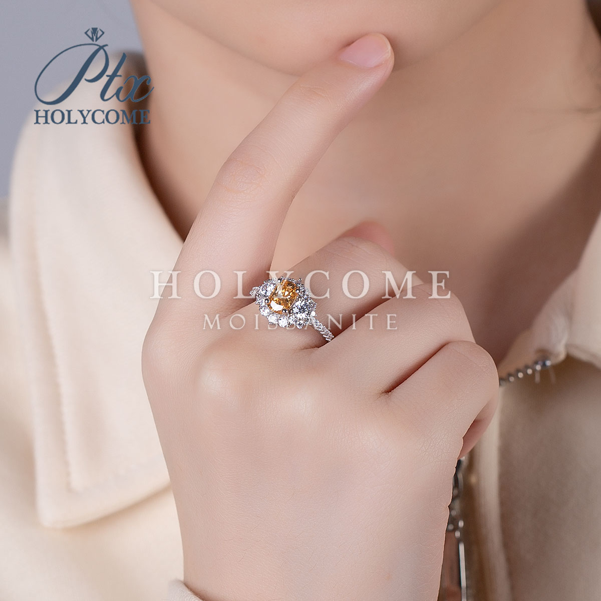 Ready to Ship Elegant Finger Rings VVS Champagne Color Moissanite 925 Sterling Silver Women Party Wedding Engagement Moissanite Ring