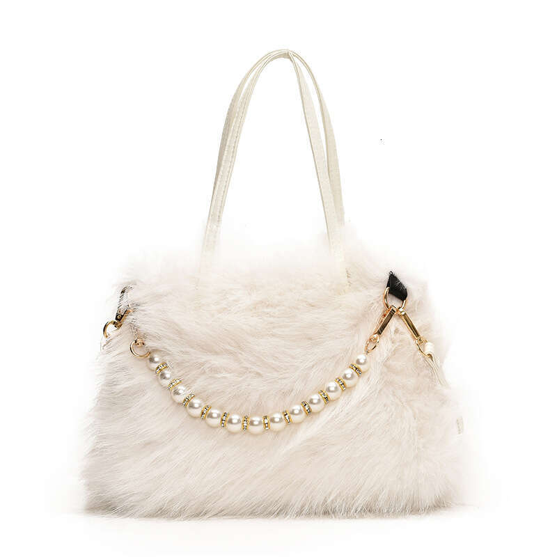 Korean Style Fashion Plush Handbag for Women New Niche Shoulder Versatile Pearl Chain Elegant Crossbody Bag