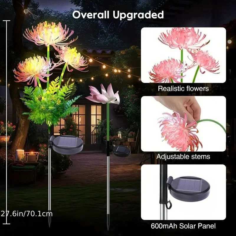 Outdoor LED Solar Landscape Lamp Red Spider Lily Waterproof Garden Lights for Garden Pathway Yard Lawn Backyard Decor W250607