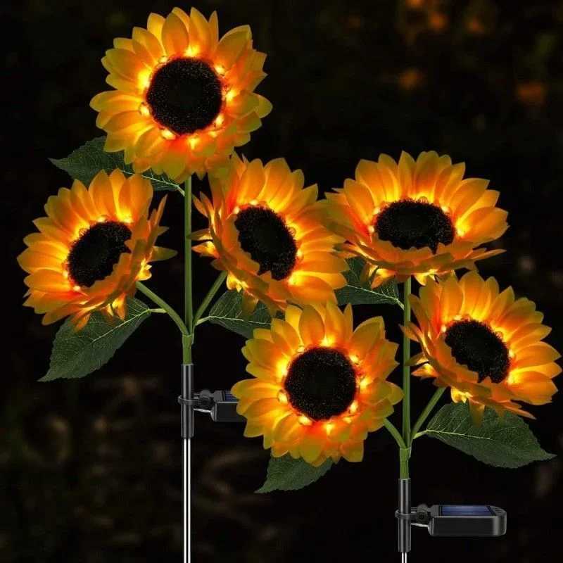 1/3 Head LED Solar Simulation Sunflower Lights Garden Decor Yard Lawn Night Lights Landscape Lamp Home Decoration Flower Light XJ250606