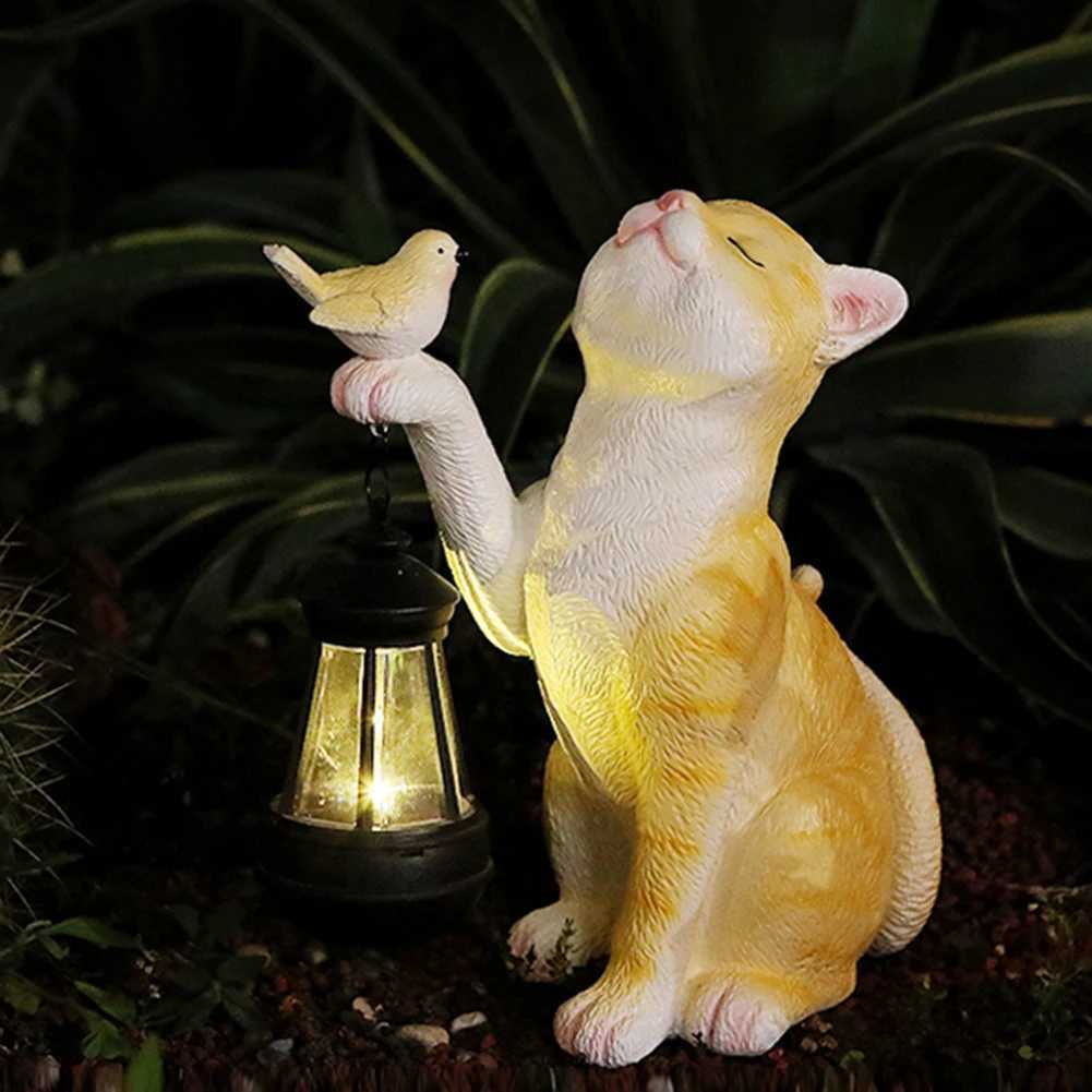 Solar Cat Garden Light Resin Outdoor Lantern Animal Yard Lamp Charming Creative Cat Decor for Yard Lawn Patio W250607