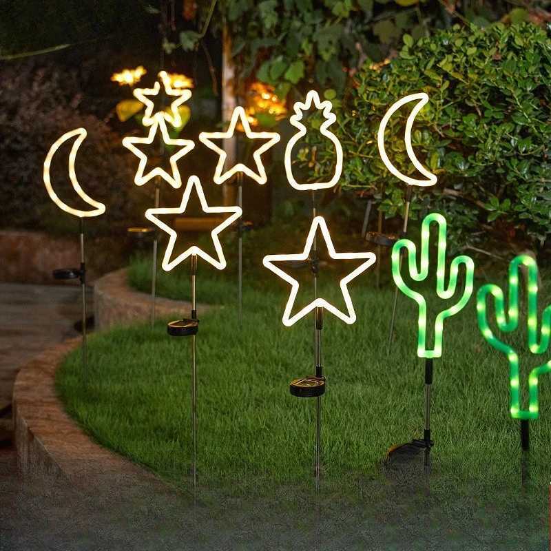 LED Solar Garden Courtyard Floor Insert Lawn Colored Lights Waterproof Star Cactus-shaped LED Neon Floor Insert Lights W250607