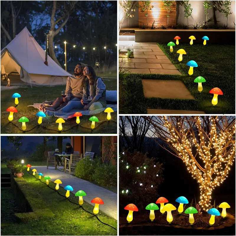 LED Aaric String Lights 8 Heads Mushroom Lamp Decor Camping Tent Flower Bed Garden Outdoor Yard Patio Pathway Landscaped LightingXJ250606