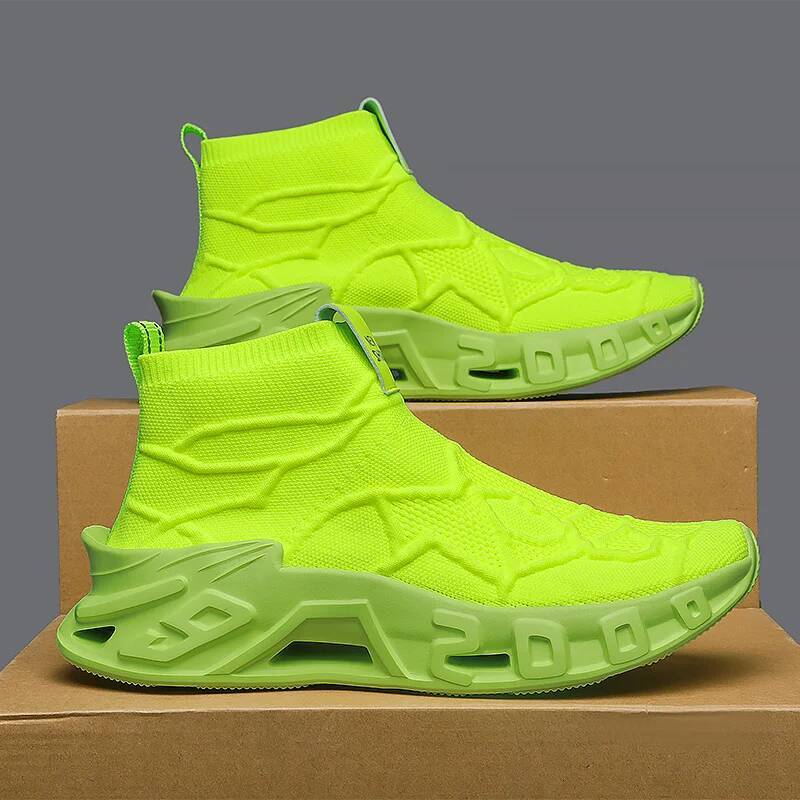 Ddmyoutdoor New Fashion Yellow Men S High Top Sneakers Big Size Breathable Mesh Running Slip On Sports Shoes Trainers For Outdoor Shoes