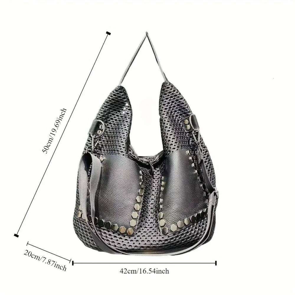 Elegant and Practical: Luxury Mesh Stitched Leather Cross-body Handbag Ideal for Daily Wear