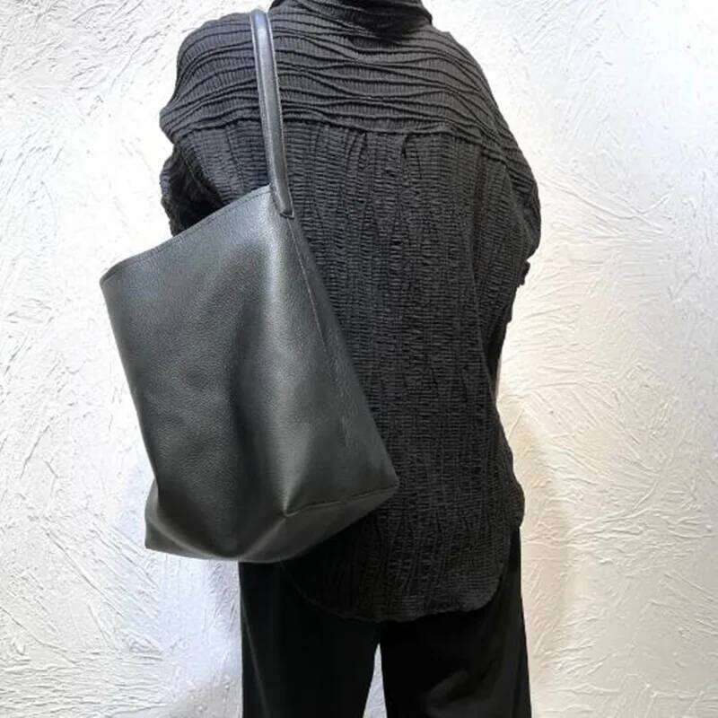 Women's Large Capacity Commuting Tote High-Quality Head Layer Cowhide Bucket Bag One Shoulder Handbag Lazy Wind 2025/06/07