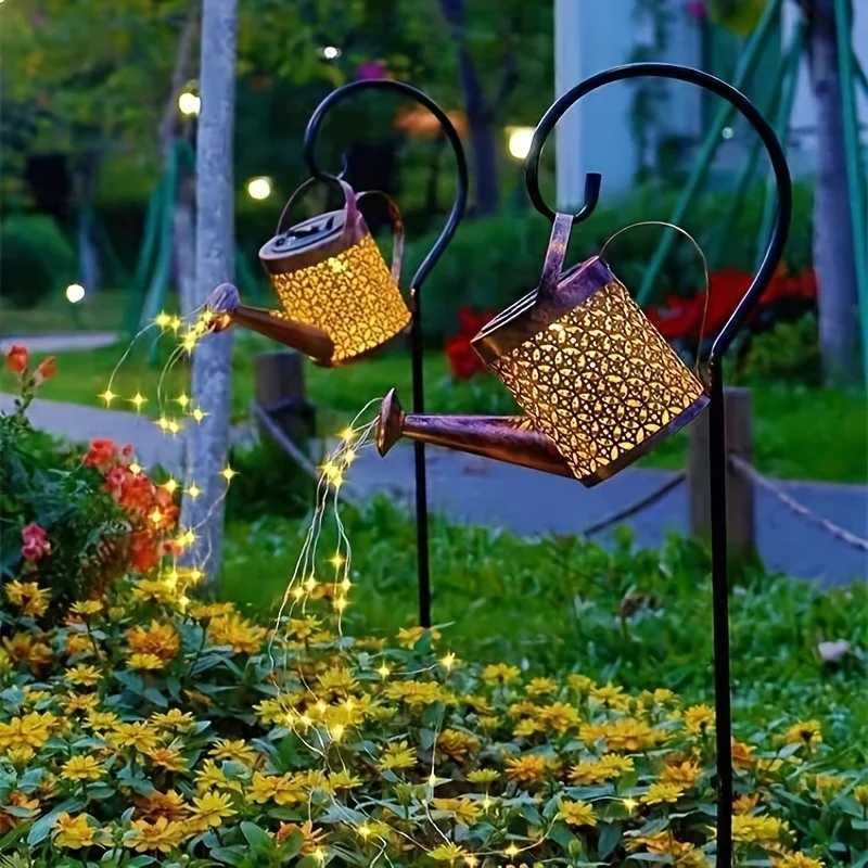 Solar Watering Can Light Outdoor Waterproof Shower Light LED Fairy Art for Walkway Garden Patio Lawn Decoration Lighting W250607