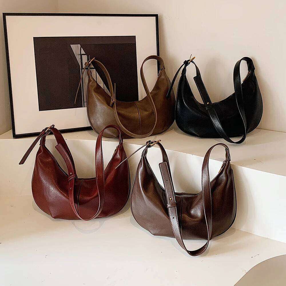 Retro Hobo PU Leather Crossbody with Adjustable Strap Crescent Large Tote Bag for Women Work Shopping Travel