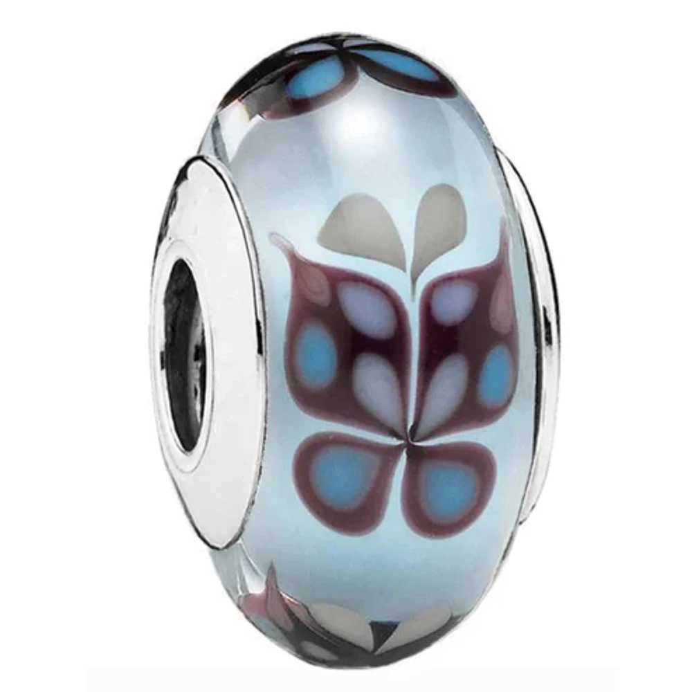 Original Murano Glass 925 Sterling Silver Butterfly Flower Cosmic Rainbow Charm Beads for Bracelet DIY Gift Women Jewelry XJ250607