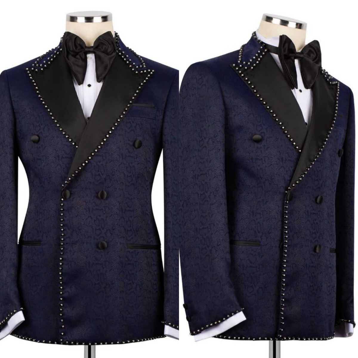 Luxurious Jacquard Wedding Tuxedos 2 Piece Set Jacket Pants Beaded Men Suit Handsome Groom Wear Party Evening Suits Customized