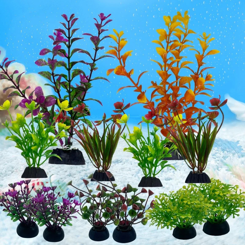 12PCS Artificial Aquarium Decor Plants Water Weeds Ornament Aquatic Plant Fish Tank Grass Decoration Accessories 250604