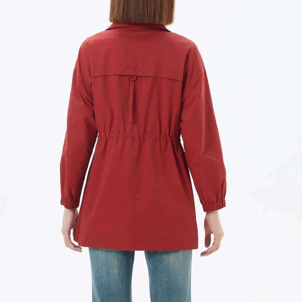 Female Windproof Overcoat Long Sleeve Zipper Jackets Mid Length Version Windbreaker Red Khaki Spring Autumn Women Coat