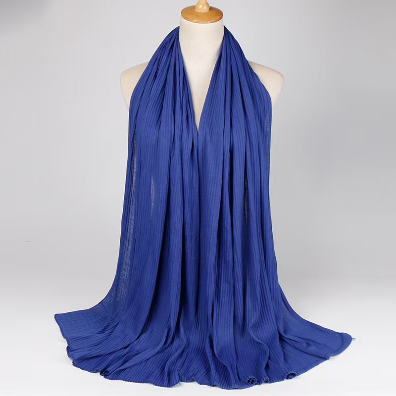 T908 new jersey wrinkled monochrome ladies long scarf hot collection mercerized cotton pleated headscarf scarf