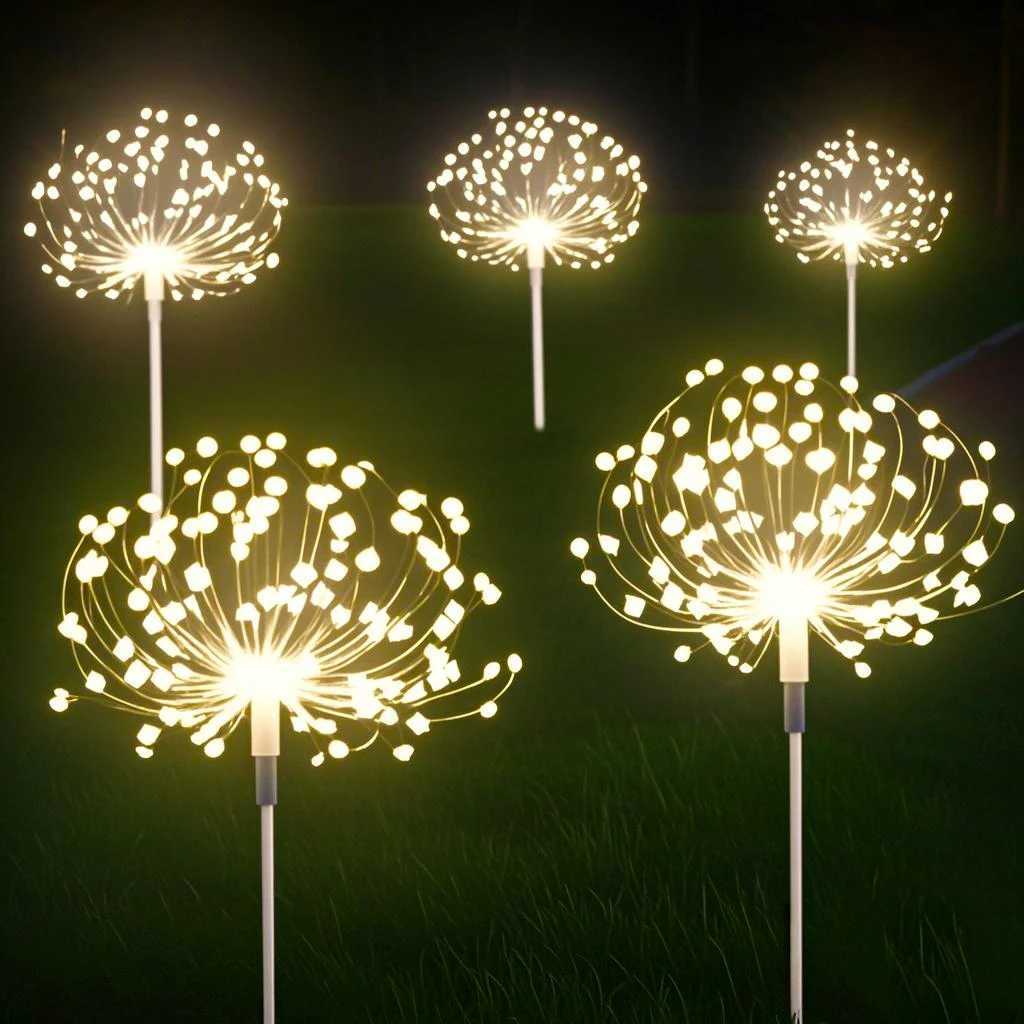 Outdoor LED Solar Pathway Lights Waterproof Garden Decor Fireworks Dandelion Lawn Lamp For Patio Balcony Walkway Yard W250607