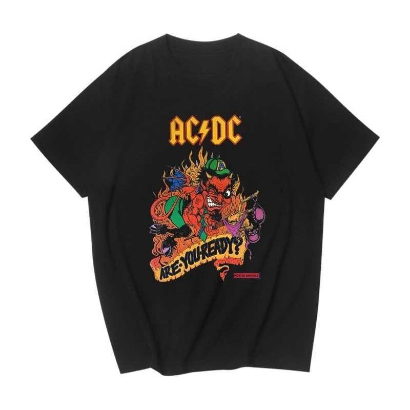 European and American Heavy Metal Rock Acdc Band Dark Hip Hop Short-sleeved T-shirt Mens Four Seasons Loose Clothes Trend W250607
