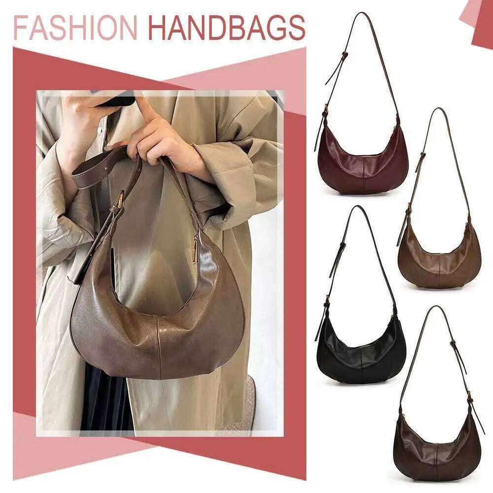 Retro Hobo PU Leather Crossbody with Adjustable Strap Crescent Large Tote Bag for Women Work Shopping Travel