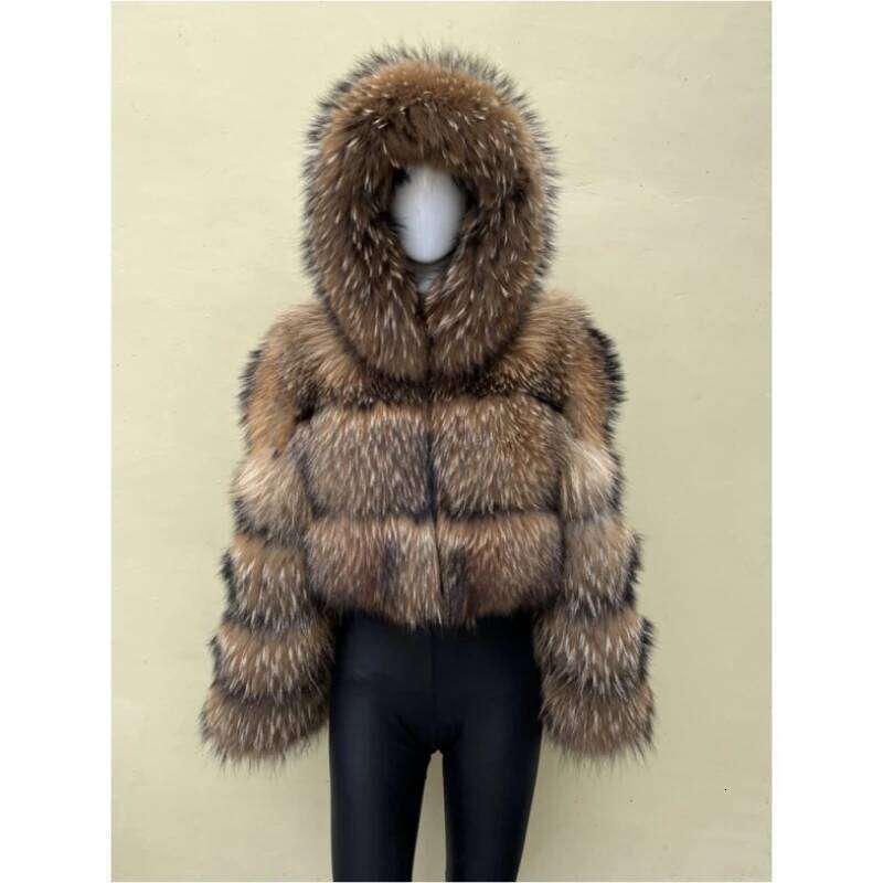 BEIZIRU Real Raccoon Fur Coat short Women Winter Long Sleeve Natural Jackets Thick