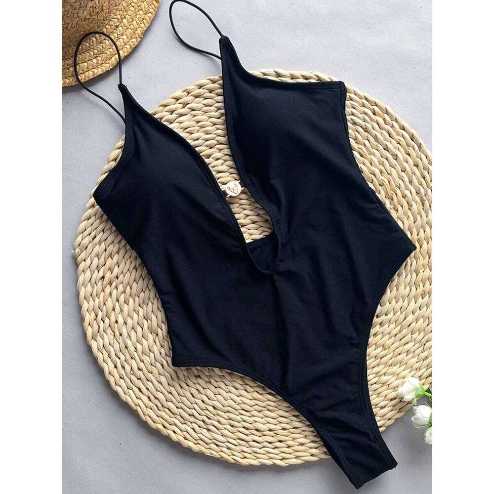 Sexy Deep V Neck Hollow Out One Piece Swimsuit Women Swimwear Female Backless Monokini High Cut Bather Bathing Suit Swim Lady