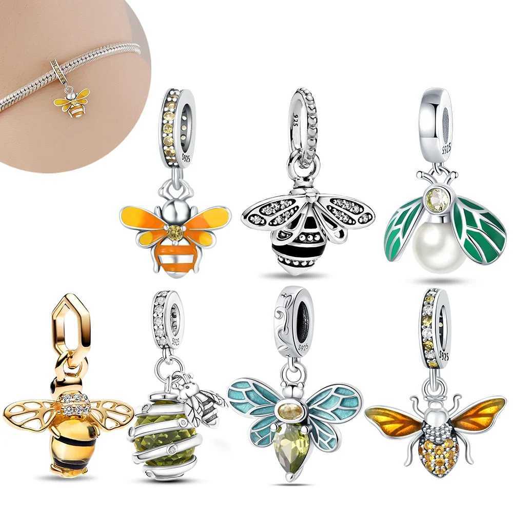 Charms 925 Sterling Silver Bee Series Golden Flowers for Womens Bracelet DIY Light Luxury High Quality Jewelry Gift XJ250607